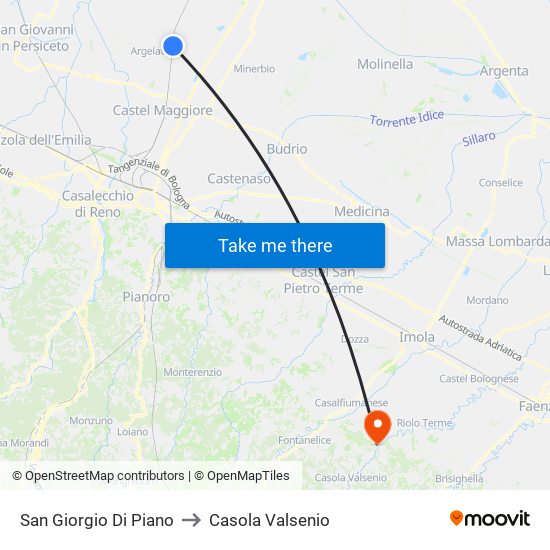 San Giorgio Di Piano to Casola Valsenio map