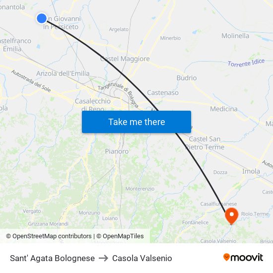 Sant' Agata Bolognese to Casola Valsenio map