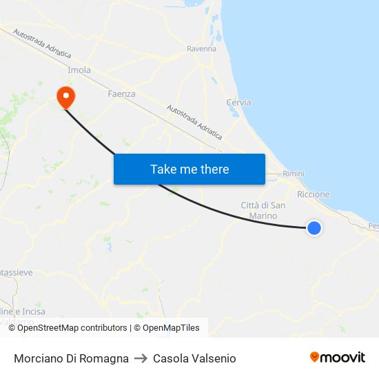 Morciano Di Romagna to Casola Valsenio map