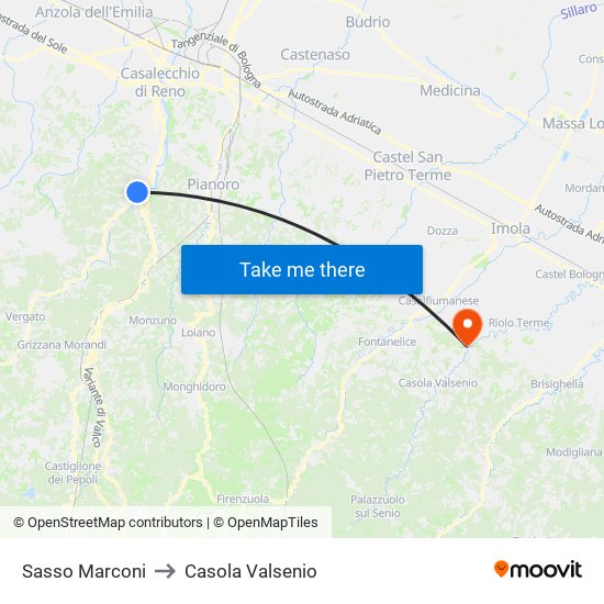 Sasso Marconi to Casola Valsenio map