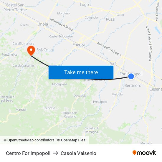 Centro Forlimpopoli to Casola Valsenio map