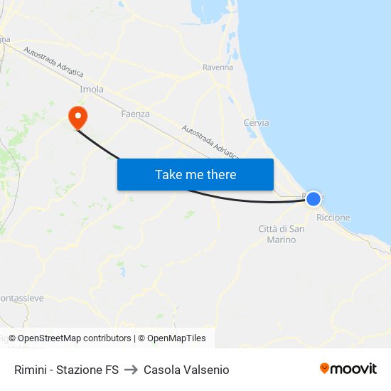 Rimini - Stazione FS to Casola Valsenio map