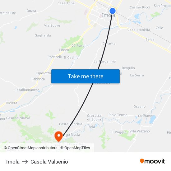 Imola to Casola Valsenio map