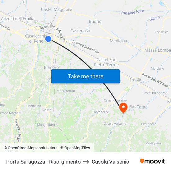 Porta Saragozza - Risorgimento to Casola Valsenio map