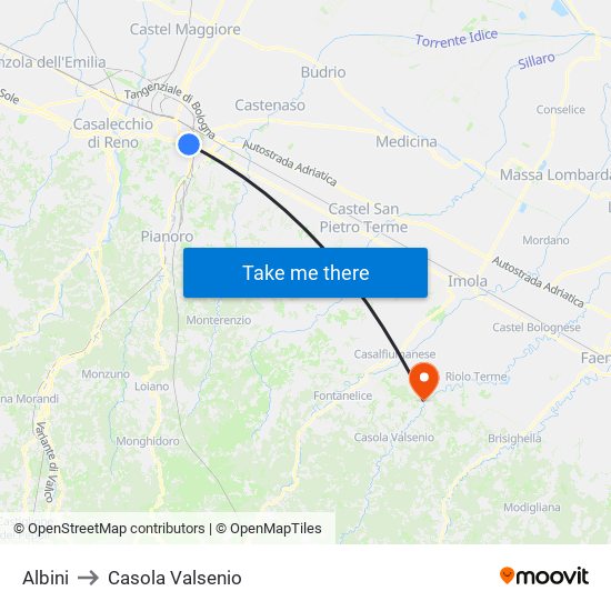 Albini to Casola Valsenio map