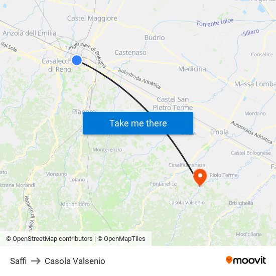 Saffi to Casola Valsenio map