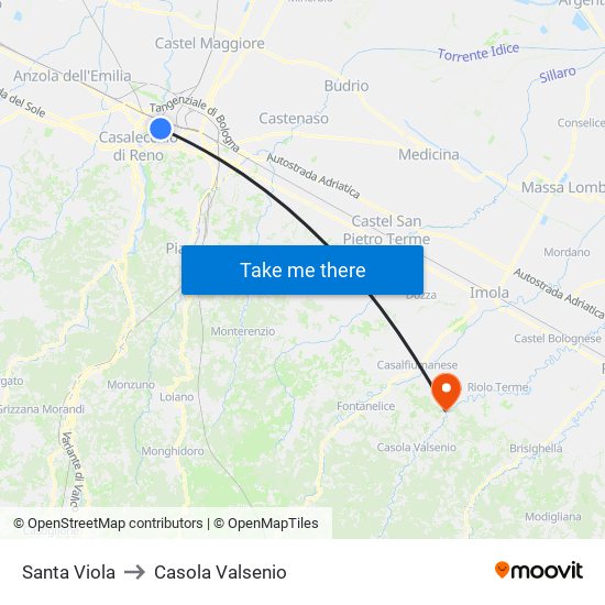 Santa Viola to Casola Valsenio map