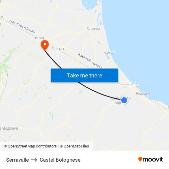 Serravalle to Castel Bolognese map