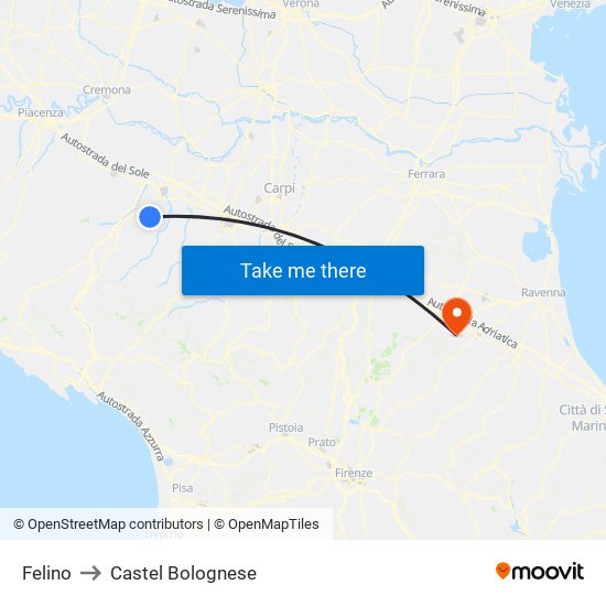 Felino to Castel Bolognese map