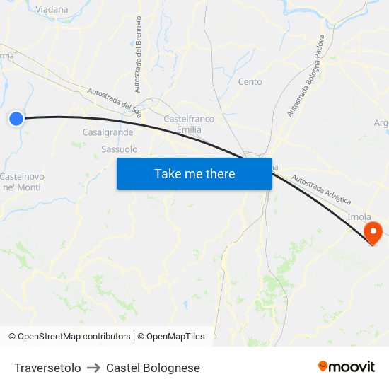 Traversetolo to Castel Bolognese map