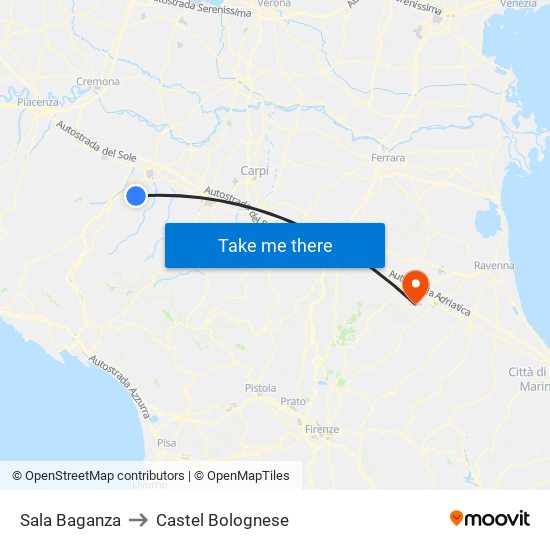 Sala Baganza to Castel Bolognese map