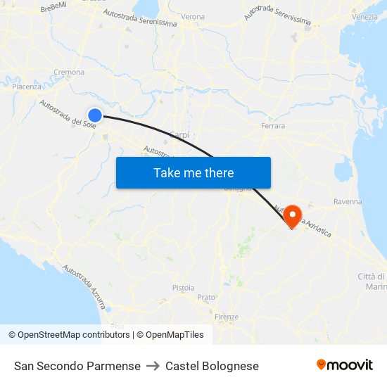 San Secondo Parmense to Castel Bolognese map