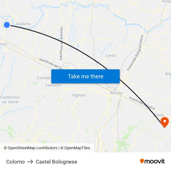 Colorno to Castel Bolognese map