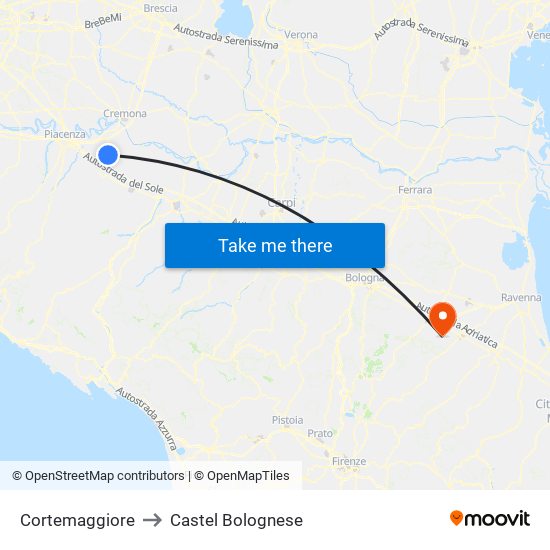 Cortemaggiore to Castel Bolognese map