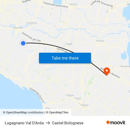 Lugagnano Val D'Arda to Castel Bolognese map