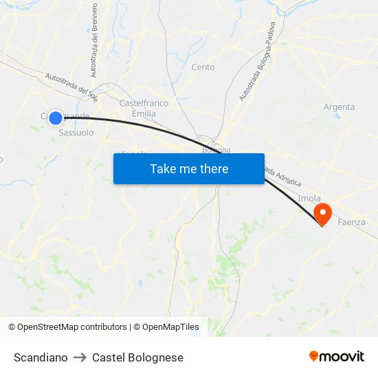 Scandiano to Castel Bolognese map