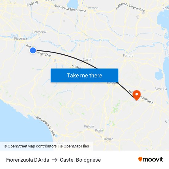 Fiorenzuola D'Arda to Castel Bolognese map