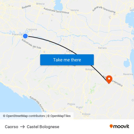 Caorso to Castel Bolognese map