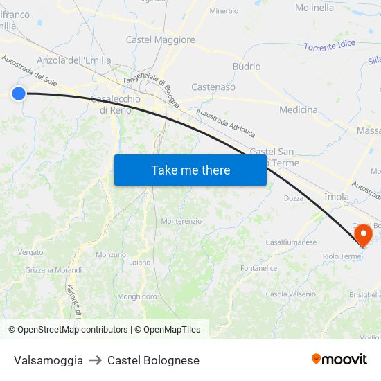 Valsamoggia to Castel Bolognese map