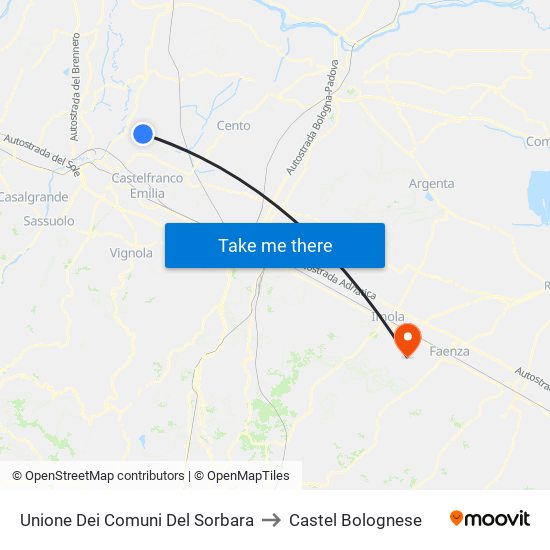 Unione Dei Comuni Del Sorbara to Castel Bolognese map