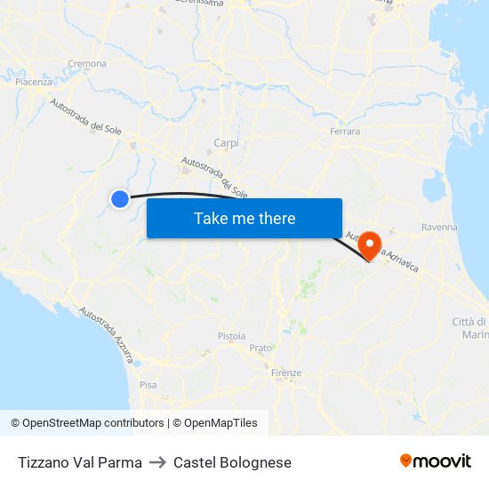 Tizzano Val Parma to Castel Bolognese map