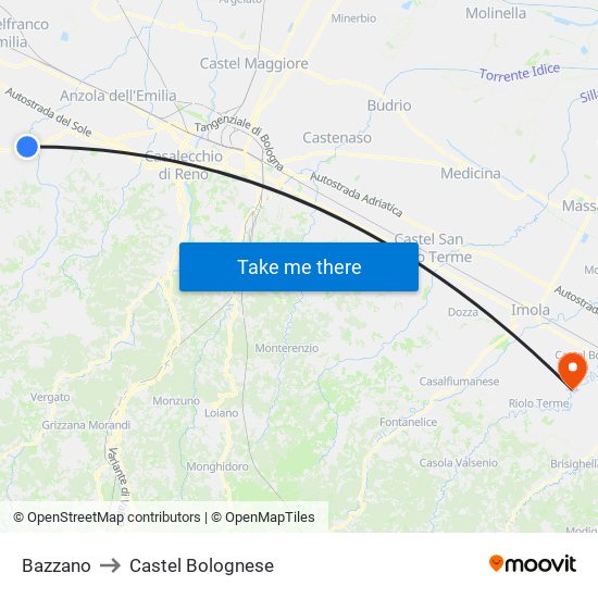 Bazzano to Castel Bolognese map