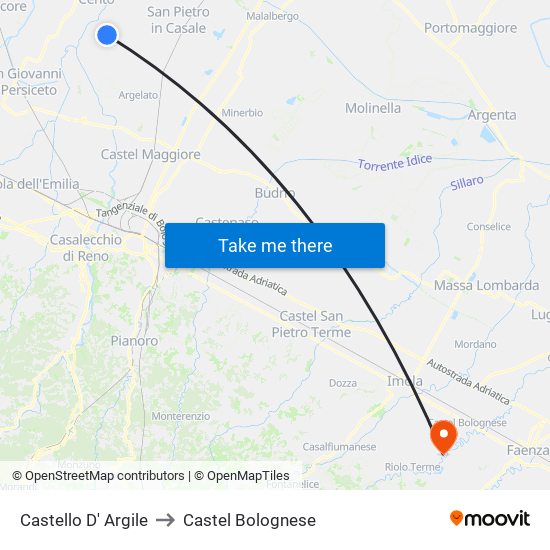 Castello D' Argile to Castel Bolognese map