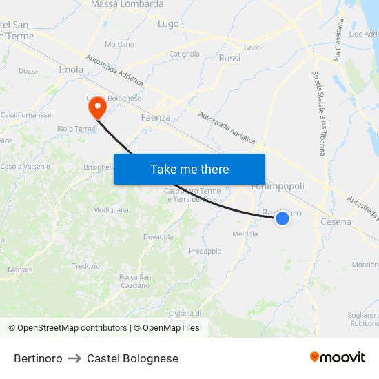 Bertinoro to Castel Bolognese map