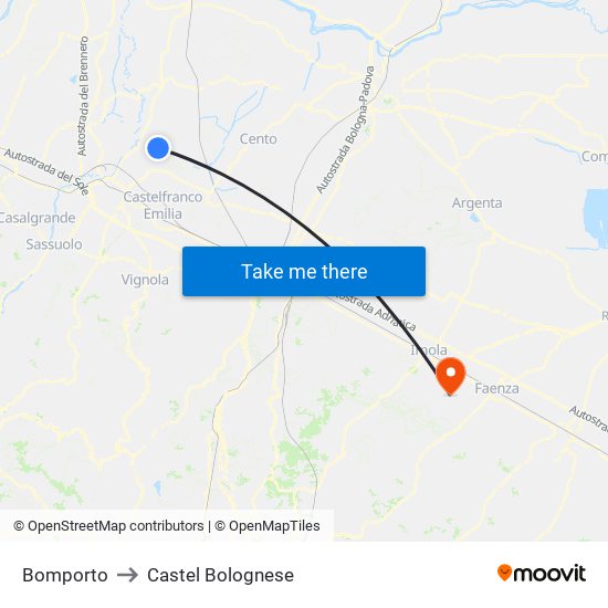 Bomporto to Castel Bolognese map