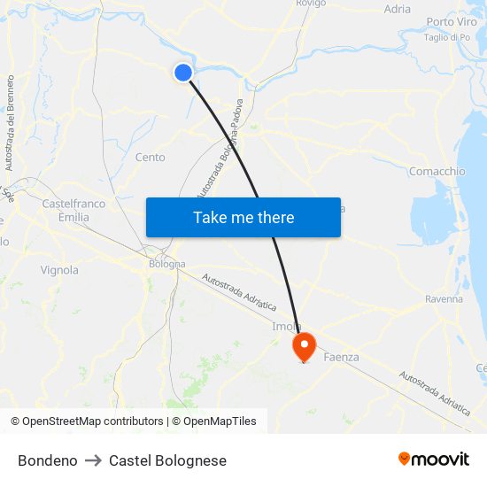 Bondeno to Castel Bolognese map