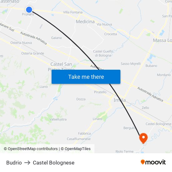 Budrio to Castel Bolognese map