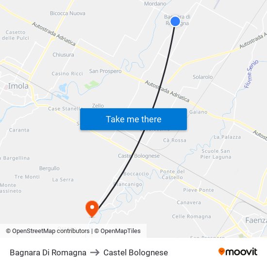 Bagnara Di Romagna to Castel Bolognese map