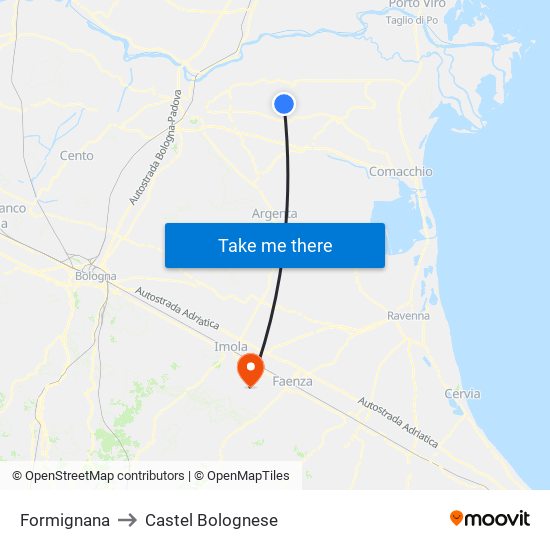 Formignana to Castel Bolognese map