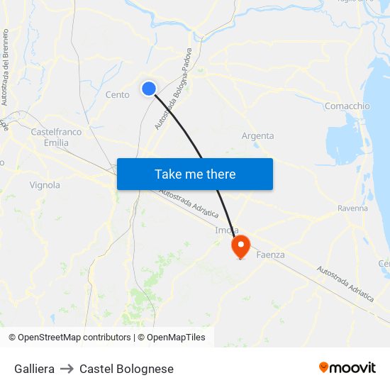 Galliera to Castel Bolognese map