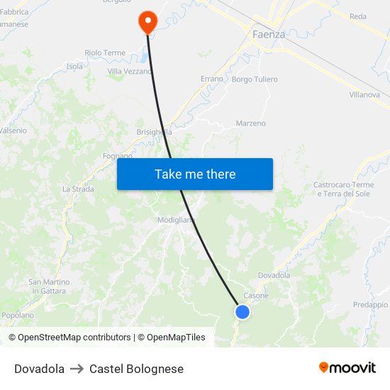 Dovadola to Castel Bolognese map