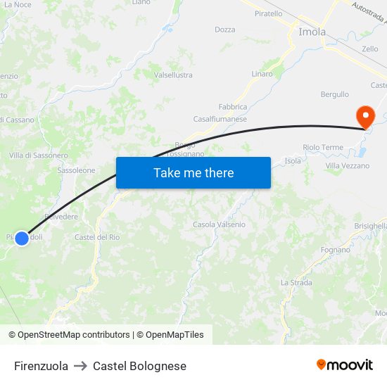 Firenzuola to Castel Bolognese map