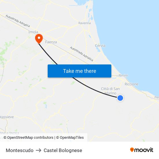 Montescudo to Castel Bolognese map