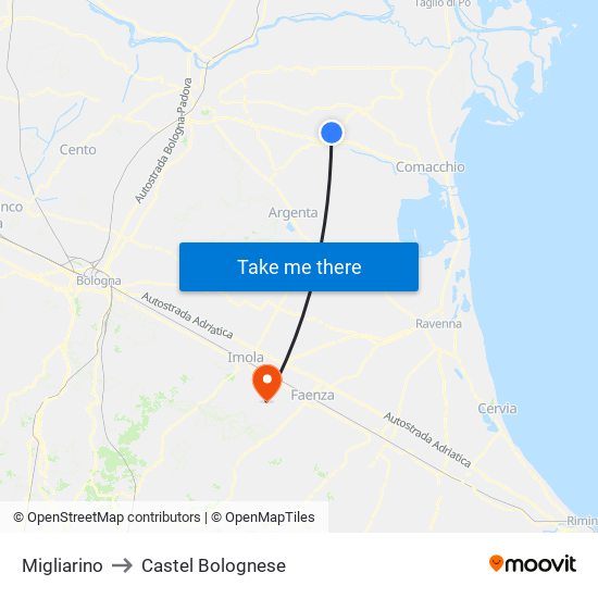 Migliarino to Castel Bolognese map