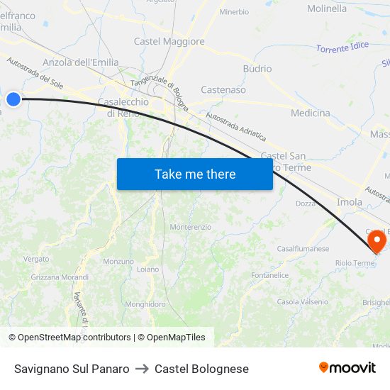 Savignano Sul Panaro to Castel Bolognese map