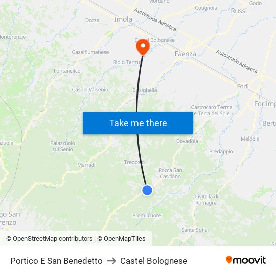 Portico E San Benedetto to Castel Bolognese map