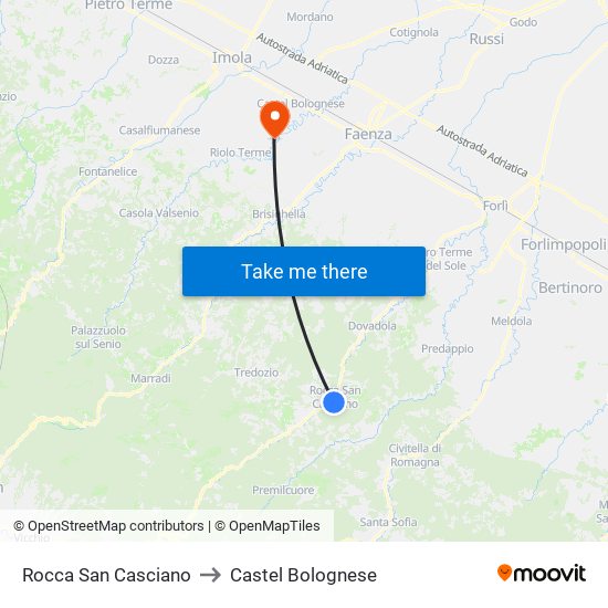 Rocca San Casciano to Castel Bolognese map