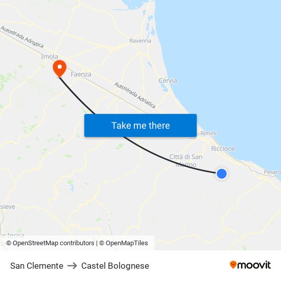 San Clemente to Castel Bolognese map