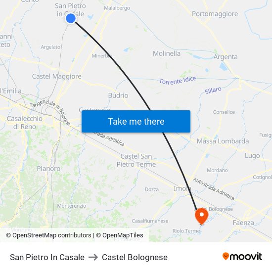 San Pietro In Casale to Castel Bolognese map