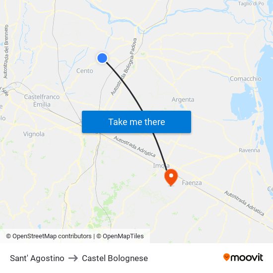 Sant' Agostino to Castel Bolognese map