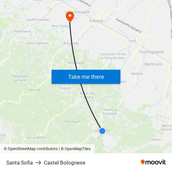 Santa Sofia to Castel Bolognese map