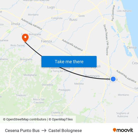 Cesena Punto Bus to Castel Bolognese map