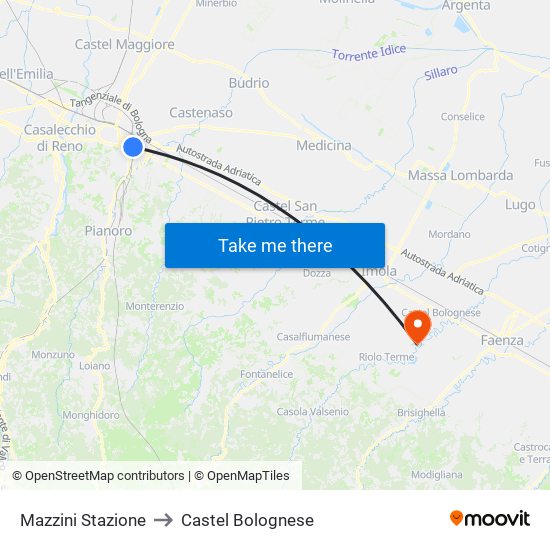 Mazzini Stazione to Castel Bolognese map