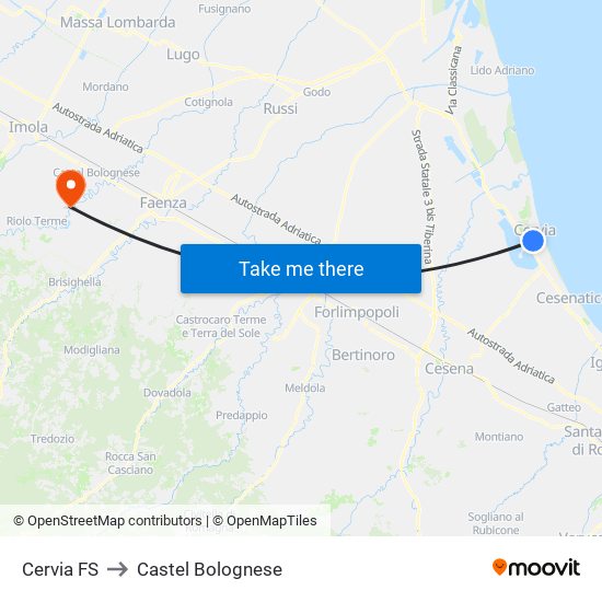 Cervia FS to Castel Bolognese map
