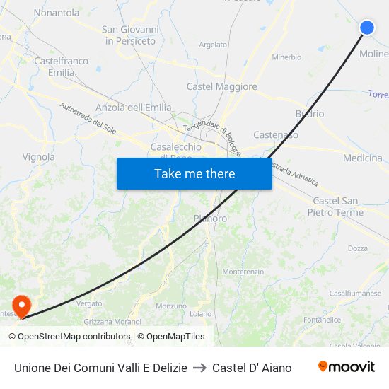 Unione Dei Comuni Valli E Delizie to Castel D' Aiano map