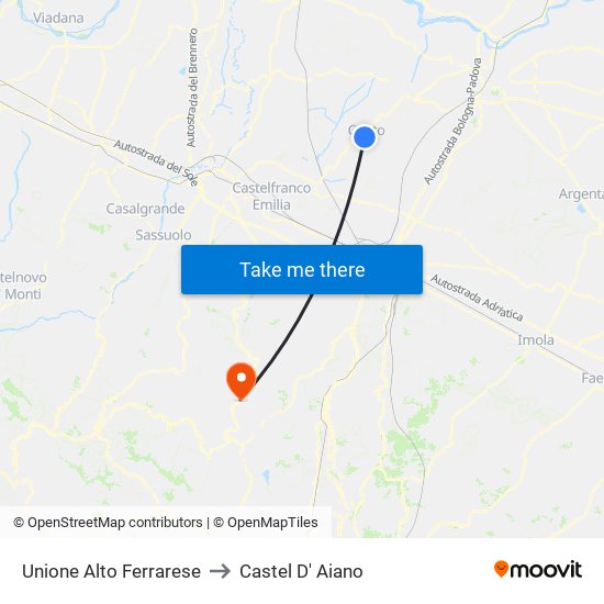 Unione Alto Ferrarese to Castel D' Aiano map